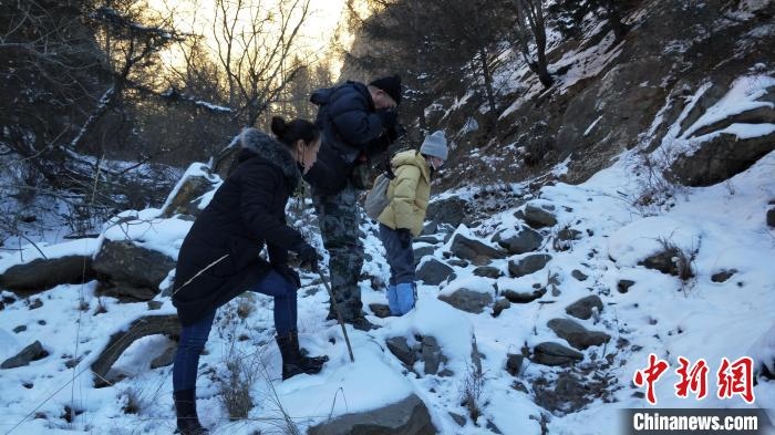 圖為工作人員發(fā)現(xiàn)疑似放歸雪豹的痕跡(資料圖)。　內蒙古賀蘭山國家級自然保護區(qū)供圖