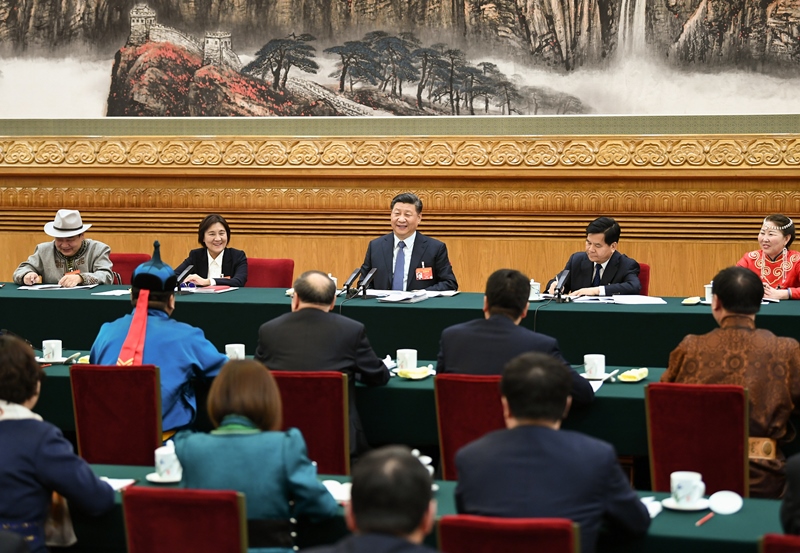 2019年3月5日，習近平總書記參加十三屆全國人大二次會議內(nèi)蒙古代表團的審議。