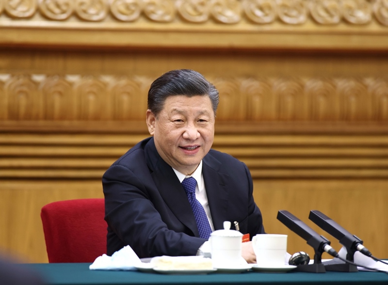 2021年3月5日，習近平總書記參加十三屆全國人大四次會議內(nèi)蒙古代表團的審議。