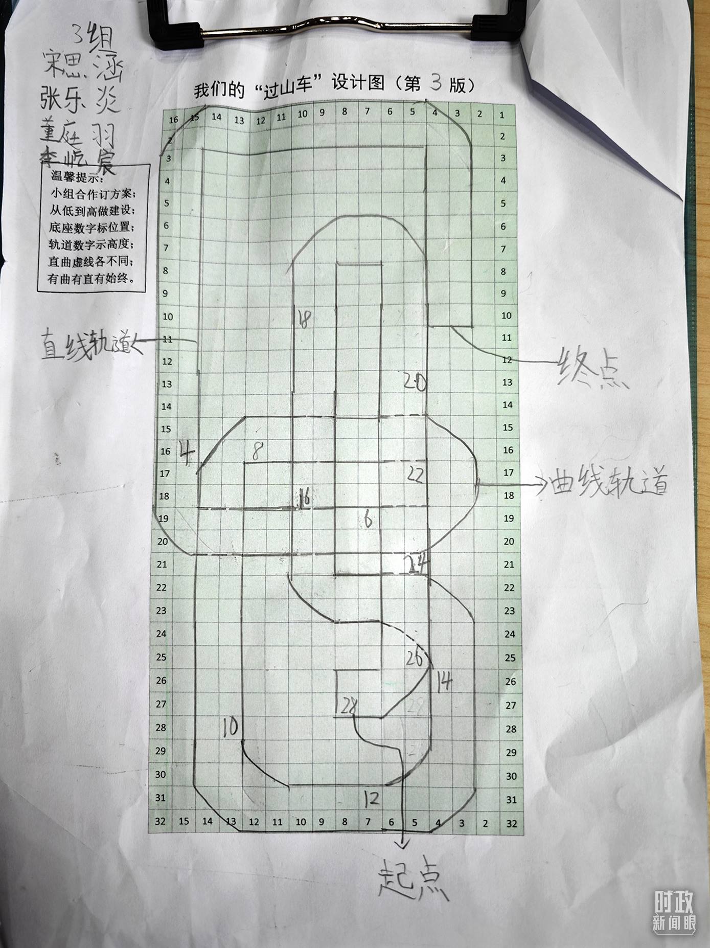 △學(xué)生們搭建過山車模型的設(shè)計(jì)圖。（總臺(tái)央視記者彭漢明拍攝）