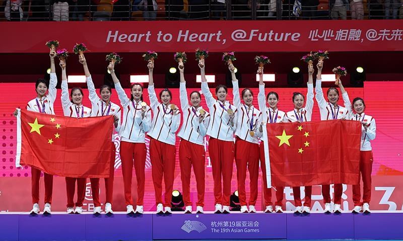 △2023年10月7日，杭州亞運(yùn)會(huì)，中國(guó)女排再創(chuàng)佳績(jī)，以六戰(zhàn)全勝第九次摘得亞運(yùn)金牌。