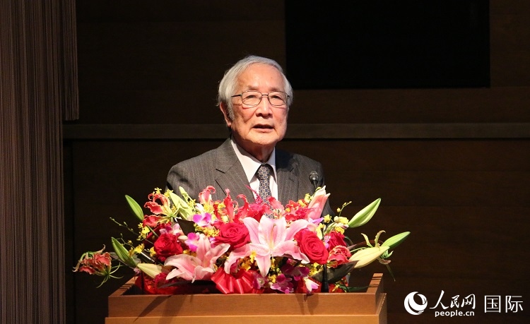 日中科學(xué)技術(shù)交流協(xié)會會長山脅道夫致辭。人民網(wǎng) 許可攝