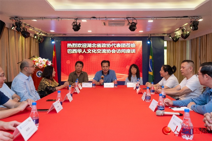 湖北省政協(xié)經(jīng)濟(jì)委員會(huì)主任王兆民（中）在座談會(huì)上致辭。 人民網(wǎng)記者 陳海琪攝