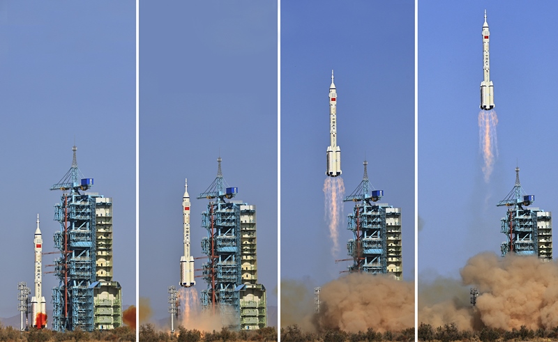 2023年10月26日，神舟十七號(hào)載人飛船發(fā)射升空過程（拼版照片）