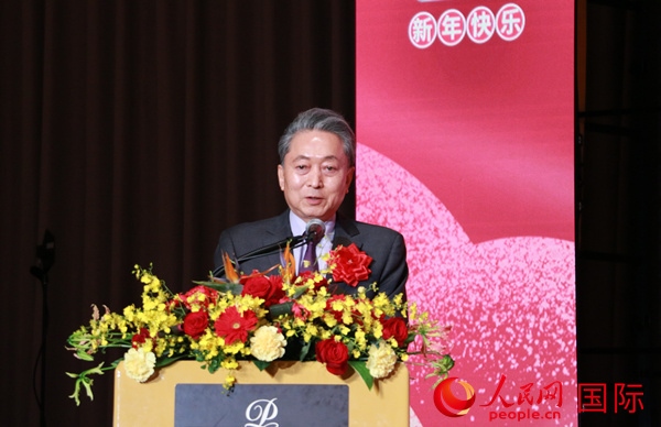 日本前首相鳩山由紀夫致辭。人民網 許可攝