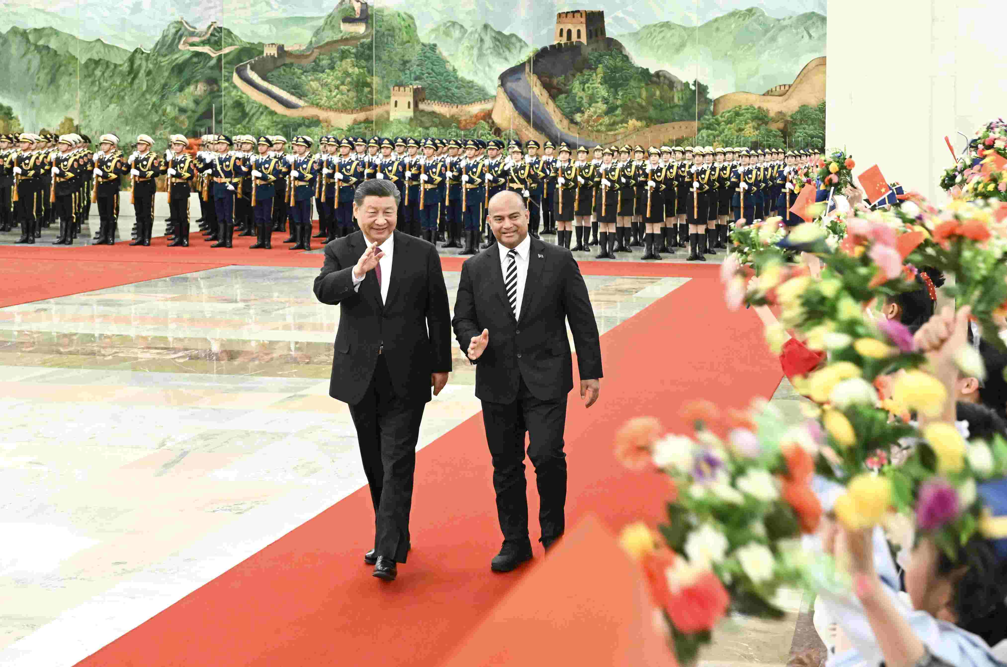 2024年3月25日，習(xí)近平主席在人民大會堂北大廳為瑙魯總統(tǒng)阿迪昂舉行歡迎儀式。
