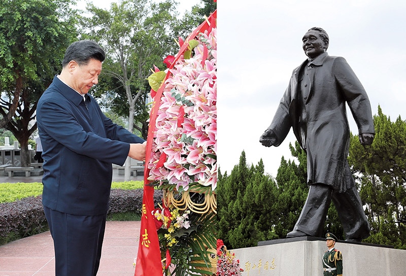 2020年10月14日，深圳經(jīng)濟(jì)特區(qū)建立40周年慶祝大會(huì)在廣東省深圳市隆重舉行。中共中央總書記、國家主席、中央軍委主席習(xí)近平在會(huì)上發(fā)表重要講話。這是當(dāng)天下午，習(xí)近平來到蓮花山公園，向鄧小平同志銅像敬獻(xiàn)花籃。 新華社記者 王曄/攝
