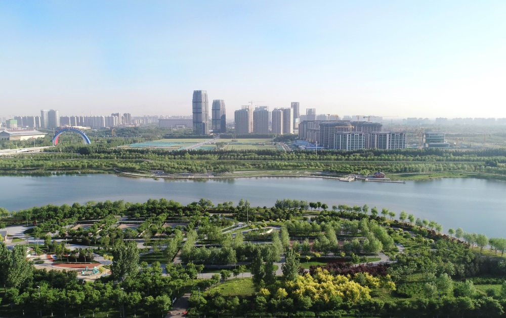 石家莊市滹沱河景色（2022年5月16日攝，無人機(jī)照片）。新華社記者 楊世堯 攝