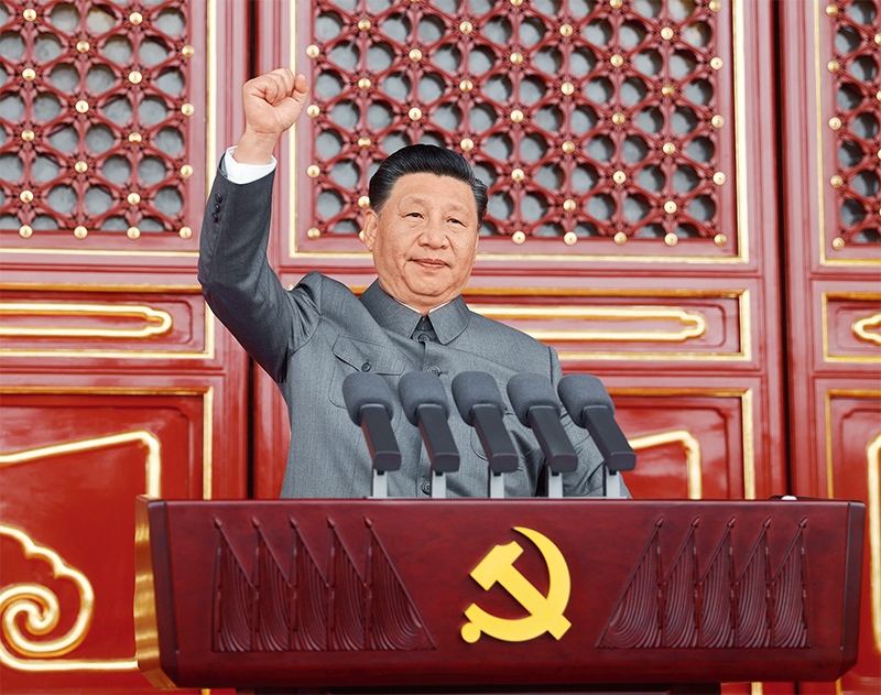 2021年7月1日，慶祝中國(guó)共產(chǎn)黨成立100周年大會(huì)在北京天安門廣場(chǎng)隆重舉行。中共中央總書記、國(guó)家主席、中央軍委主席習(xí)近平發(fā)表重要講話。 新華社記者 鞠鵬/攝