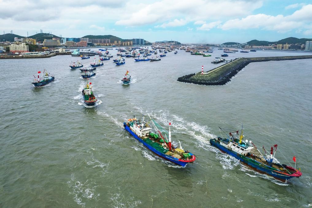 舟山沈家門水域漁船集中出海。（浙江海事局供圖）