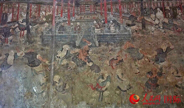 少林寺白衣殿壁畫(huà)。人民網(wǎng)記者 張麗婭攝