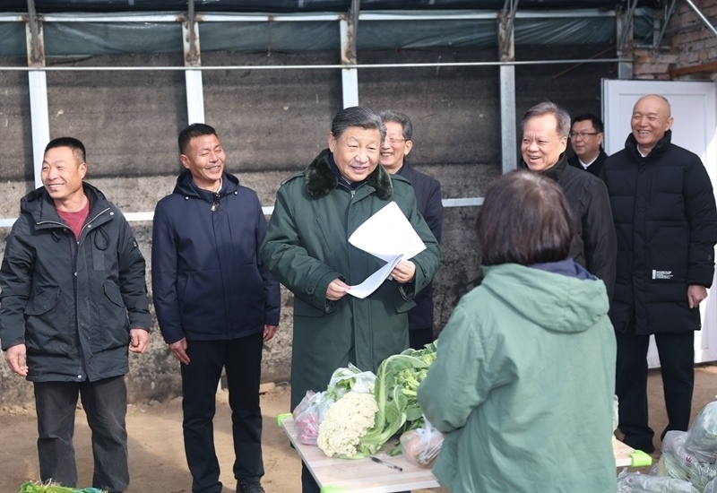 2024年2月1日，習近平總書記在天津市西青區(qū)辛口鎮(zhèn)第六埠村，走進大棚同菜農(nóng)親切交流。