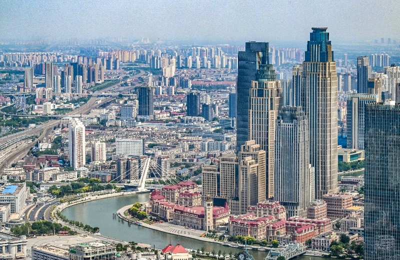 2023年6月16日，從直升機(jī)上拍攝的天津中心城區(qū)城市景觀。