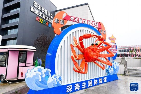 這是9月20日拍攝的位于吉林省琿春市的東北亞跨境電商產(chǎn)業(yè)園內(nèi)的帝王蟹保稅店。新華社記者 許暢 攝