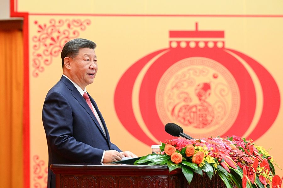 1月27日，中共中央、國務(wù)院在北京人民大會堂舉行2025年春節(jié)團拜會。中共中央總書記、國家主席、中央軍委主席習(xí)近平發(fā)表講話。新華社記者 李學(xué)仁 攝
