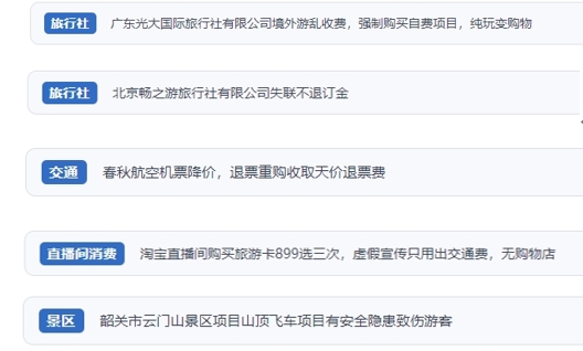 網(wǎng)友在“人民投訴”平臺反映涉旅游消費相關(guān)糾紛。（“人民投訴”用戶投訴截圖）